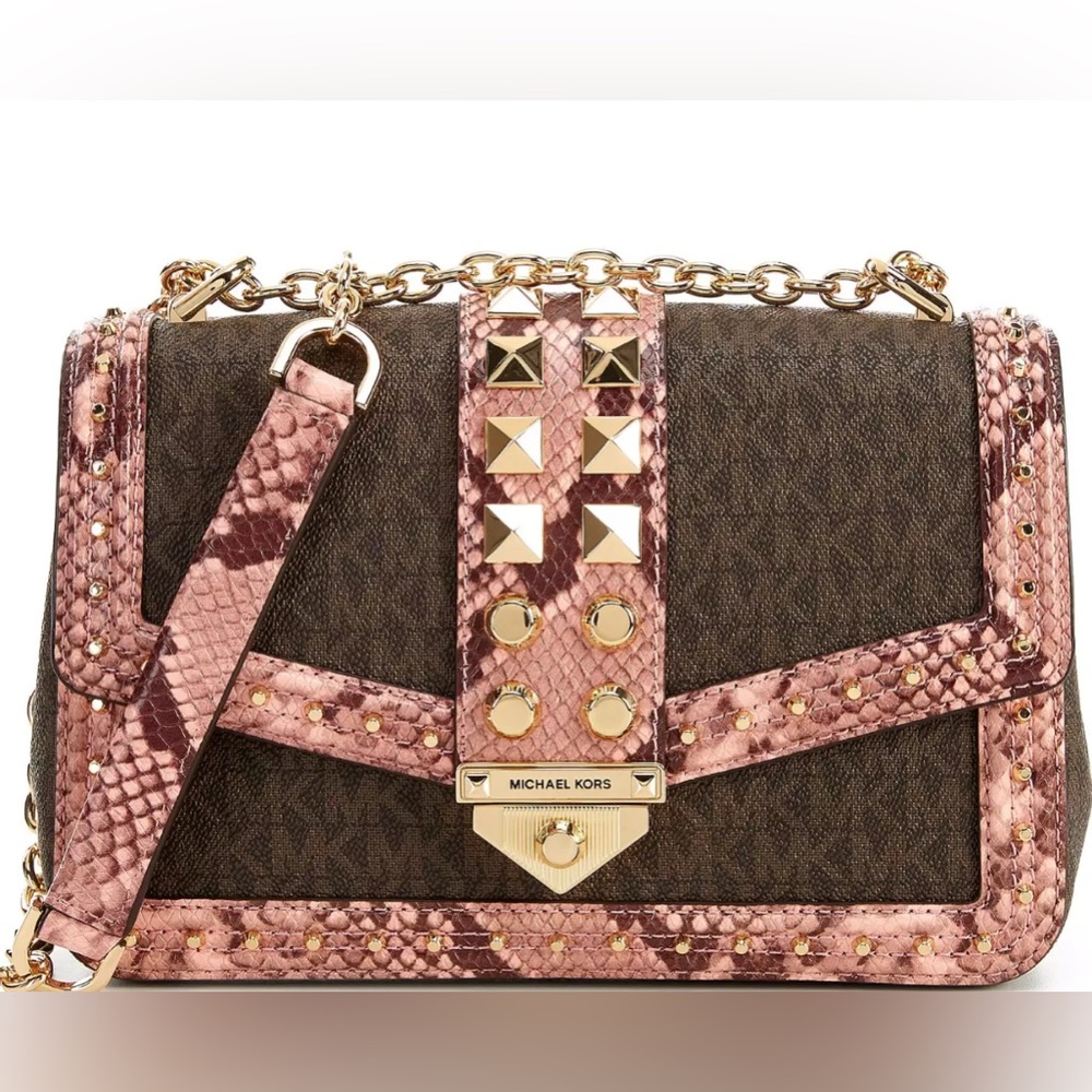 Michael Kors SoHo Studded Snake Embossed Leather Logo Shoulder Bag